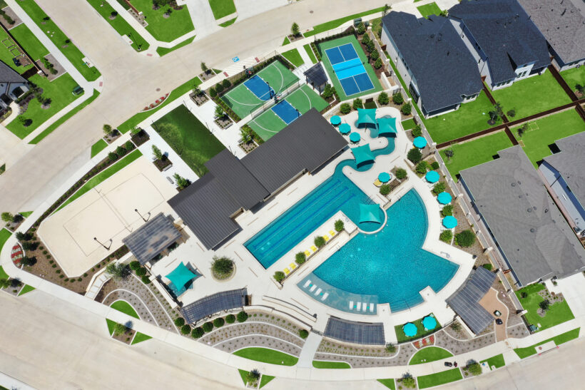 Amenity Center Aerial in The Parks at Wilson Creek community in Celina