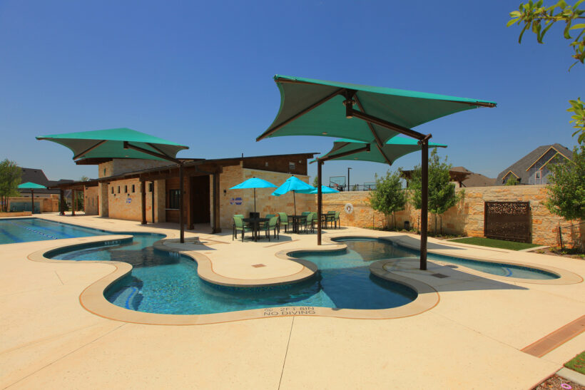 Shaded Pool in The Parks at Wilson Creek community in Celina